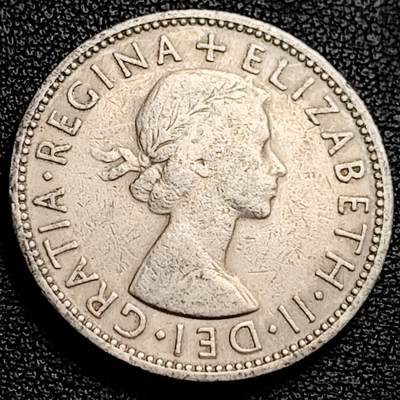 泉币菌-第231场-拍品多 请提前出价 英国早期1957年2先令老镍币 伊丽莎白二世青年女王头像 28.3MM