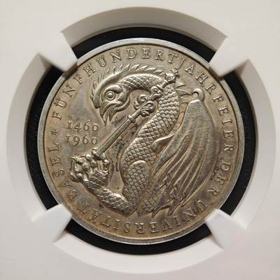 【德藏】世界币章拍卖第171期（拍品征集中~欢迎藏友联系） 1960年 瑞士巴塞尔大学建校500周年纪念银章 NGC UNC 少见品种