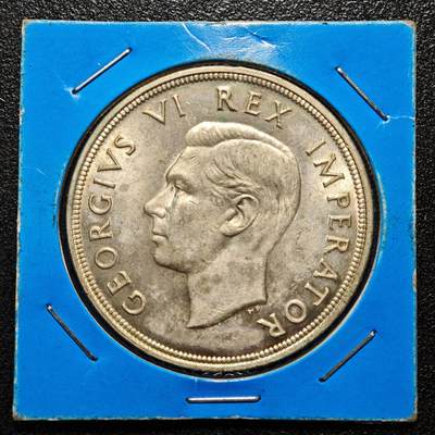 【德藏】世界币章拍卖第171期（拍品征集中~欢迎藏友联系） 老藏家集藏系列之- 1947年 英属南非5先令银币 800银 直径约：38.61mm；重约：28.2g 入册20余年·附有当年购入价