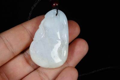 上海都达杂项专场103【全场包邮】  天然冰糯种翡翠（A货）精雕《福禄双全》挂件71-272