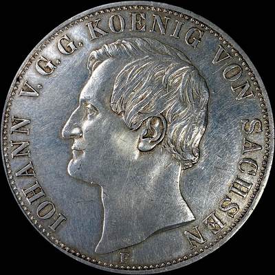 【雨安】【直播拍卖】【裸币套币-001期】 2026-04-24 周五 19:30 (金价1034, 银价18.00) [裸币德国] Germany 德国 德意志 2泰勒 Saxony萨克森 Thun.337 KM#1190 (1855-1856) 约翰.大纹章 1855年