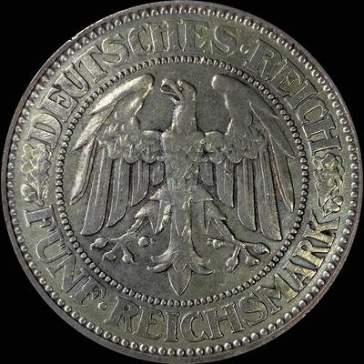 【雨安】【直播拍卖】【裸币套币-001期】 2026-04-24 周五 19:30 (金价1034, 银价18.00) [裸币德国] Germany 德国 魏玛 5马克 KM#56 橡树 1928年