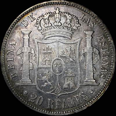 【雨安】【直播拍卖】【裸币套币-001期】 2026-04-24 周五 19:30 (金价1034, 银价18.00) [裸币各国] Spain 西班牙 20里亚尔 KM0593 (1847-1855) 伊丽莎白二世 1851年