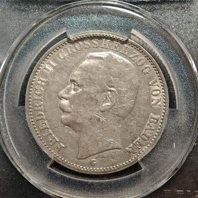 【德藏】世界币章拍卖第171期（拍品征集中~欢迎藏友联系） 1910年 德国巴登弗里德里希3马克银币