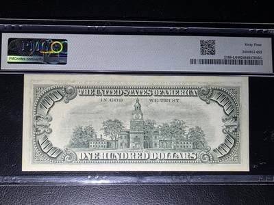叁拾收藏第36期 美国1977年 小头100元  PMG64分