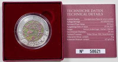 【雨安】【直播拍卖】【裸币套币-001期】 2026-04-24 周五 19:30 (金价1034, 银价18.00) [现代装帧] Austria 欧元 奥地利 25欧元 2017年 微观世界 铌芯银币