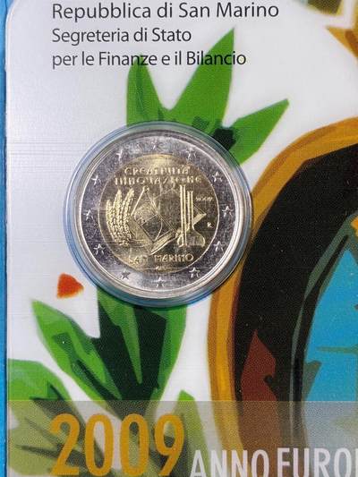 【雨安】【直播拍卖】【裸币套币-001期】 2026-04-24 周五 19:30 (金价1034, 银价18.00) [现代装帧] San Marino 欧元 圣马力诺 2欧元 2009年 发明