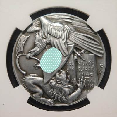 【德藏】世界币章拍卖第171期（拍品征集中~欢迎藏友联系） 1940年 德国第三帝国进攻挪威纪念锌章 名家卡尔歌茨作品 稀少品种 NGC MS65（原图请查询NGC评级公司官网）