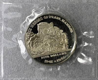 【雨安】【直播拍卖】【裸币套币-001期】 2026-04-24 周五 19:30 (金价1034, 银价18.00) [现代裸币] Marshall Islands 马绍尔群岛 5元 1990年 珍珠港英雄