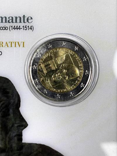 【雨安】【直播拍卖】【裸币套币-001期】 2026-04-24 周五 19:30 (金价1034, 银价18.00) [现代装帧] San Marino 欧元 圣马力诺 2欧元 2014年 设计师多纳托·伯拉孟特逝世500周年
