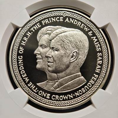 【德藏】世界币章拍卖第171期（拍品征集中~欢迎藏友联系） 冠军分！1986年 马恩岛安德鲁王子大婚精制克朗纪念镍币 NGC PF68UC 状态极佳