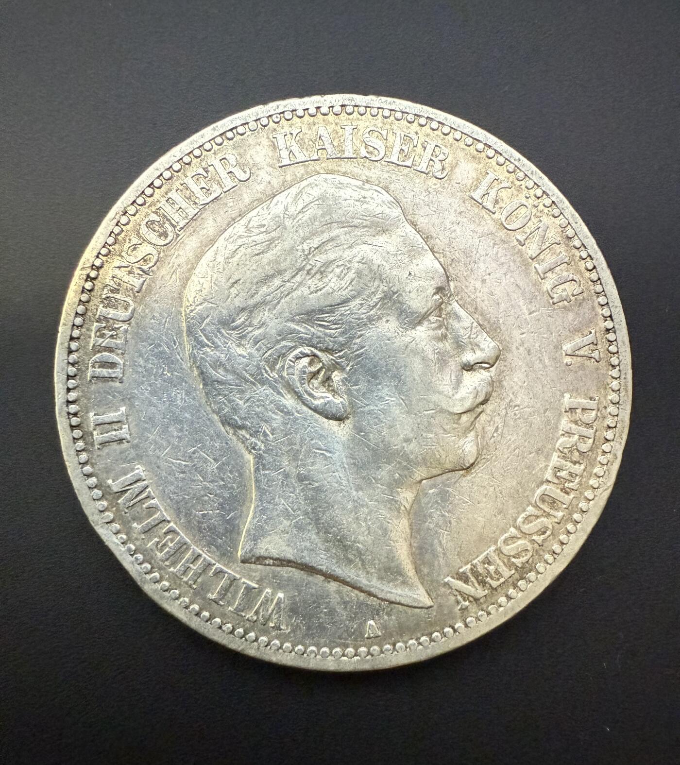 【周六 19:30】乾藏阁外国银币专场・裸币 / 评级币 + 银章铜章 保真包老 德皇名币】德国 1903 年普鲁士威廉二世 5 马克大银币 900 银 保真