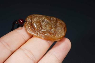 上海都达杂项专场103【全场包邮】  天然和田玉精雕《莲年有鱼》挂件71-258