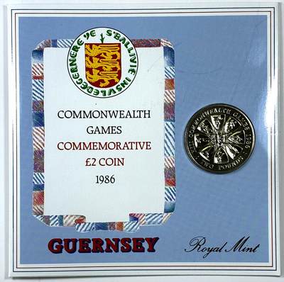 【雨安】【直播拍卖】【裸币套币-001期】 2026-04-24 周五 19:30 (金价1034, 银价18.00) [现代装帧] Guernsey 根西 2镑 1986年 英联邦运动会