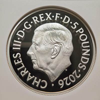 【德藏】世界币章拍卖第171期（拍品征集中~欢迎藏友联系） 2026年 英国“女王肖像系列”首版伊丽莎白二世头像加厚5英镑精制纪念银币 NGC PF69UC 镜面十足 加厚盒封装