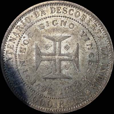 【雨安】【直播拍卖】【裸币套币-001期】 2026-04-24 周五 19:30 (金价1034, 银价18.00) [裸币各国] Portugal 葡萄牙 Kingdom 十进制 发现印度 1000里斯 KM#539 1898年