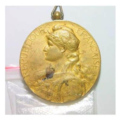 法国1927年 女神玛丽安娜高浮雕精制大镀金章 45MM - 法国1927年 女神玛丽安娜高浮雕精制大镀金章 45MM