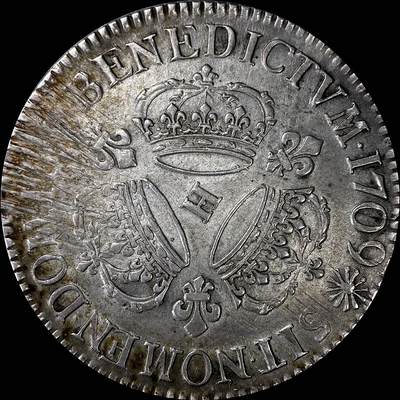 【雨安】【直播拍卖】【裸币套币-001期】 2026-04-24 周五 19:30 (金价1034, 银价18.00) [裸币法国] France 法国 1埃居 KM#0386 DAV-1324 (1709-1715) 路易十四 三皇冠 1709年