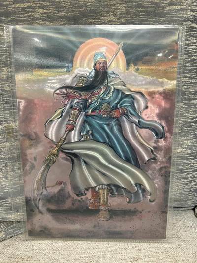 喜灰玩卡拍卖第八期，接拍品0佣金，欢迎送拍，释放现金流，让自己有资金可以购买更多喜欢的卡牌，让别的卡友能淘到更多心仪的卡牌 【A4限编】 百里港漫水浒 夏伟义老师绘 关胜 A4大卡 限编 080/396编 折光粗闪