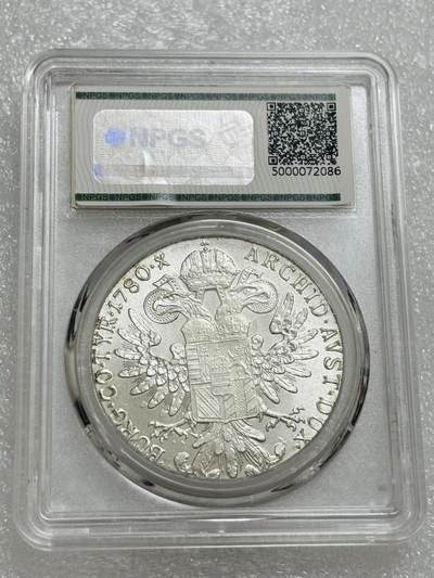 文馨钱币收藏第 303 场，【五一钱币荟，收藏盛宴】长期接代拍业务 1780 年奥匈帝国 1 泰勒国贸易洋 后铸 众诚评级 MS63 分，评级币真假不退不换