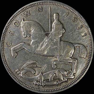 【雨安】【直播拍卖】【裸币套币-001期】 2026-04-24 周五 19:30 (金价1034, 银价18.00) [裸币各国] Great Britain 英国 1克朗 1935年 乔治五世