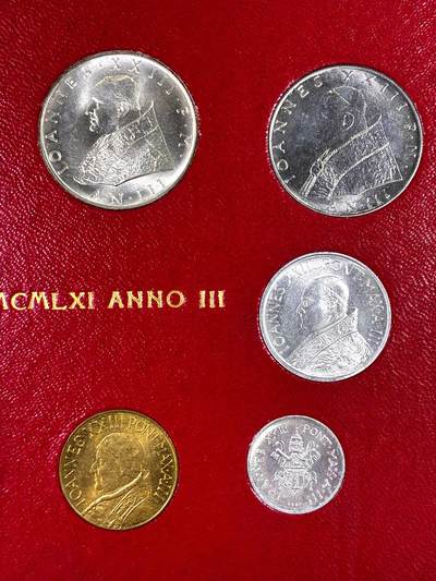 【雨安】【直播拍卖】【裸币套币-001期】 2026-04-24 周五 19:30 (金价1034, 银价18.00) [现代套币] Vatican 梵蒂冈 套币 1961年