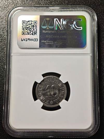 【德藏】世界币章拍卖第171期（拍品征集中~欢迎藏友联系） 1920年 德国紧急时期库普斯乌梅格10芬尼铁币 NGC MS65 保存不易 好品难得