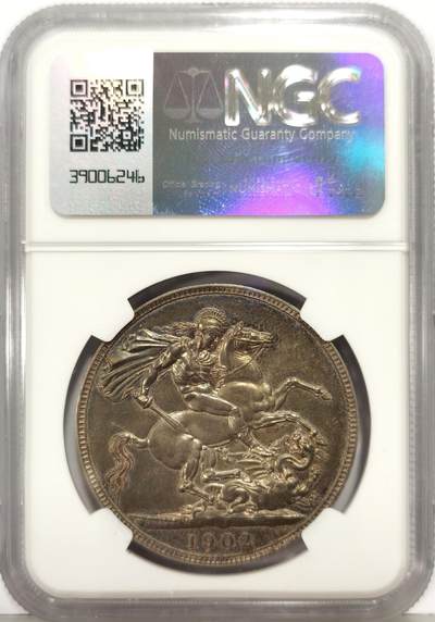 博洋堂“生趣盎然”4月精品专场暨第169期（全场包邮） NGC PF63 Matte 英国1902年爱德华七世马剑克朗大银币 百年五彩深色美丽 包浆均匀自然 雕刻打制力度完美 精制Matte感 低评状态感人 建议重评加分 珍藏佳品