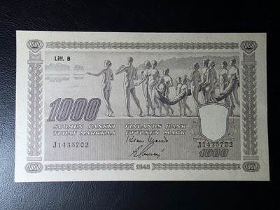 叁拾收藏第36期 芬兰1945年版1000马克   UNC