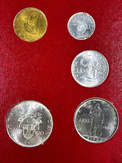 【雨安】【直播拍卖】【裸币套币-001期】 2026-04-24 周五 19:30 (金价1034, 银价18.00) [现代套币] Vatican 梵蒂冈 套币 1961年