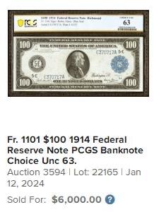 美国1914年100美元PCGS63 PPQ绿标无47