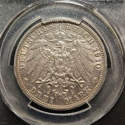 【德藏】世界币章拍卖第171期（拍品征集中~欢迎藏友联系） 1910年 德国巴登弗里德里希3马克银币