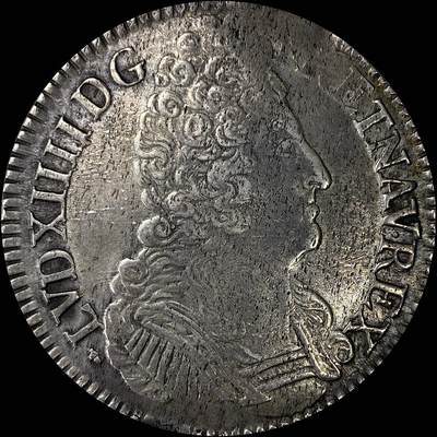 【雨安】【直播拍卖】【裸币套币-001期】 2026-04-24 周五 19:30 (金价1034, 银价18.00) [裸币法国] France 法国 1埃居 KM#0386 DAV-1324 (1709-1715) 路易十四 三皇冠 1709年