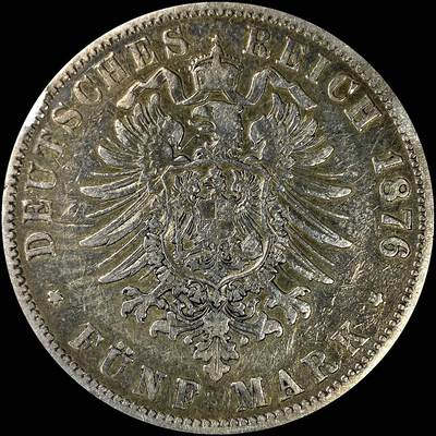 【雨安】【直播拍卖】【裸币套币-001期】 2026-04-24 周五 19:30 (金价1034, 银价18.00) [裸币德国] Germany 德国 帝国 汉堡 5马克 短翅 1876年