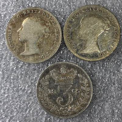 【雨安】【直播拍卖】【裸币套币-001期】 2026-04-24 周五 19:30 (金价1034, 银价18.00) [裸币各国] Great Britain 英国 3便士 维多利亚