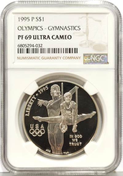 博洋堂“生趣盎然”4月精品专场暨第169期（全场包邮） NGC PF69UC 美国1995年亚特兰大奥运会-体操纪念银币