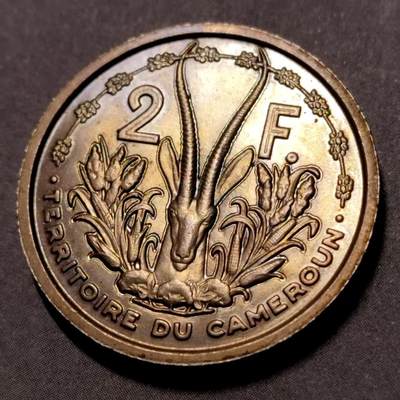 长老汇马年精选第十九场拍卖 珍惜！喀麦隆1948年2法郎ESSAI样币，早期样币，稀有度比后期的样币高很多，特殊铜镍材质，不是该版本样币常见的铝材质，量2000