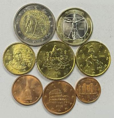 S&S Numismatic世界钱币-拍卖 第127期 意大利2008年 第二版地图 8枚欧元套币 含2枚双色高值币
