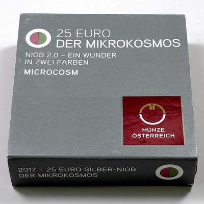 【雨安】【直播拍卖】【裸币套币-001期】 2026-04-24 周五 19:30 (金价1034, 银价18.00) [现代装帧] Austria 欧元 奥地利 25欧元 2017年 微观世界 铌芯银币