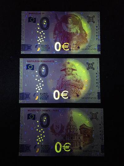 叁拾收藏第36期 法国0欧纪念钞3张  UNC