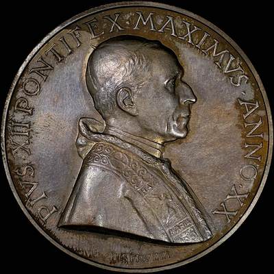 【雨安】【直播拍卖】【裸币套币-001期】 2026-04-24 周五 19:30 (金价1034, 银价18.00) [徽章奖章] Vatican [章] 梵蒂冈 1958年 庇护十二世 铜章 37克, 44mm