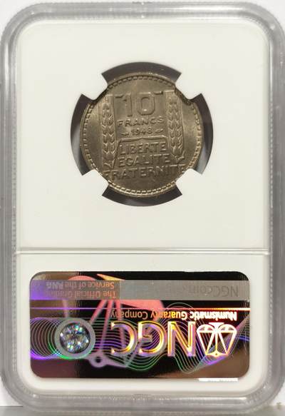 博洋堂“生趣盎然”4月精品专场暨第169期（全场包邮） NGC MS65 法国1948年10法郎，原光好品，流通充分品种，高分好品难寻，凑套必备。