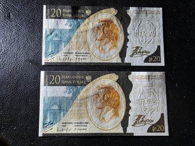 叁拾收藏第36期 波兰20纪念钞  肖邦  2张  UNC