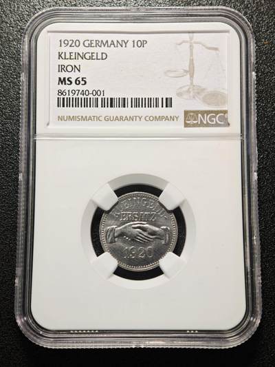 【德藏】世界币章拍卖第171期（拍品征集中~欢迎藏友联系） - 1920年 德国紧急时期库普斯乌梅格10芬尼铁币 NGC MS65 保存不易 好品难得