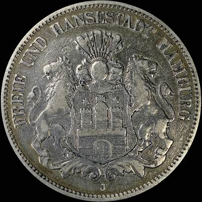 【雨安】【直播拍卖】【裸币套币-001期】 2026-04-24 周五 19:30 (金价1034, 银价18.00) [裸币德国] Germany 德国 帝国 汉堡 5马克 短翅 1876年