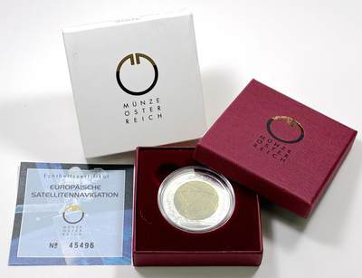 【雨安】【直播拍卖】【裸币套币-001期】 2026-04-24 周五 19:30 (金价1034, 银价18.00) [现代装帧] Austria 欧元 奥地利 25欧元 2006年 欧洲卫星导航 铌芯银币