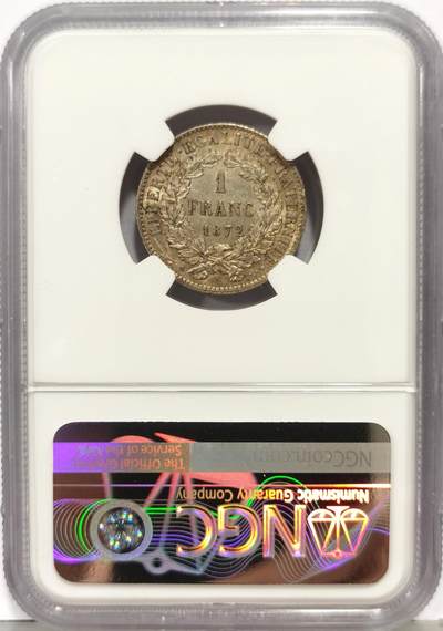 博洋堂“生趣盎然”4月精品专场暨第169期（全场包邮） NGC MS62 法国1872年谷物女神1法郎银币 早期少见年份 还是小k版 非常少见的版别 市面上多为小a版 正面有镜面感 转光也不错 值得收藏