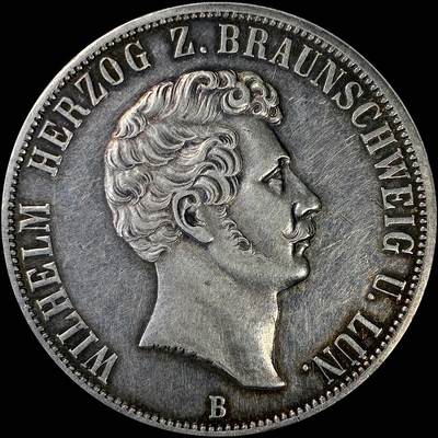 【雨安】【直播拍卖】【裸币套币-001期】 2026-04-24 周五 19:30 (金价1034, 银价18.00) [裸币德国] Germany 德国 德意志 2泰勒 Braunschweig不伦瑞克 Thun.122 KM#1149 (1856) 小纹章 1856年