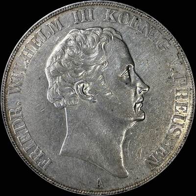 【雨安】【直播拍卖】【裸币套币-001期】 2026-04-24 周五 19:30 (金价1034, 银价18.00) [裸币德国] Germany 德国 德意志 2泰勒 Prussia普鲁士 Thun.252 KM#0425 (1839-1841) 腓特烈·威廉三世 1840年