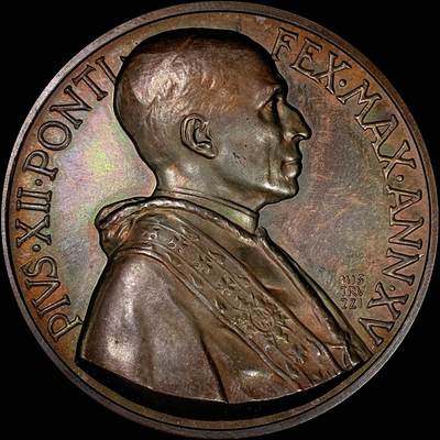 【雨安】【直播拍卖】【裸币套币-001期】 2026-04-24 周五 19:30 (金价1034, 银价18.00) [徽章奖章] Vatican [章] 梵蒂冈 1953年 庇护十二世 铜章 33.8克, 43mm